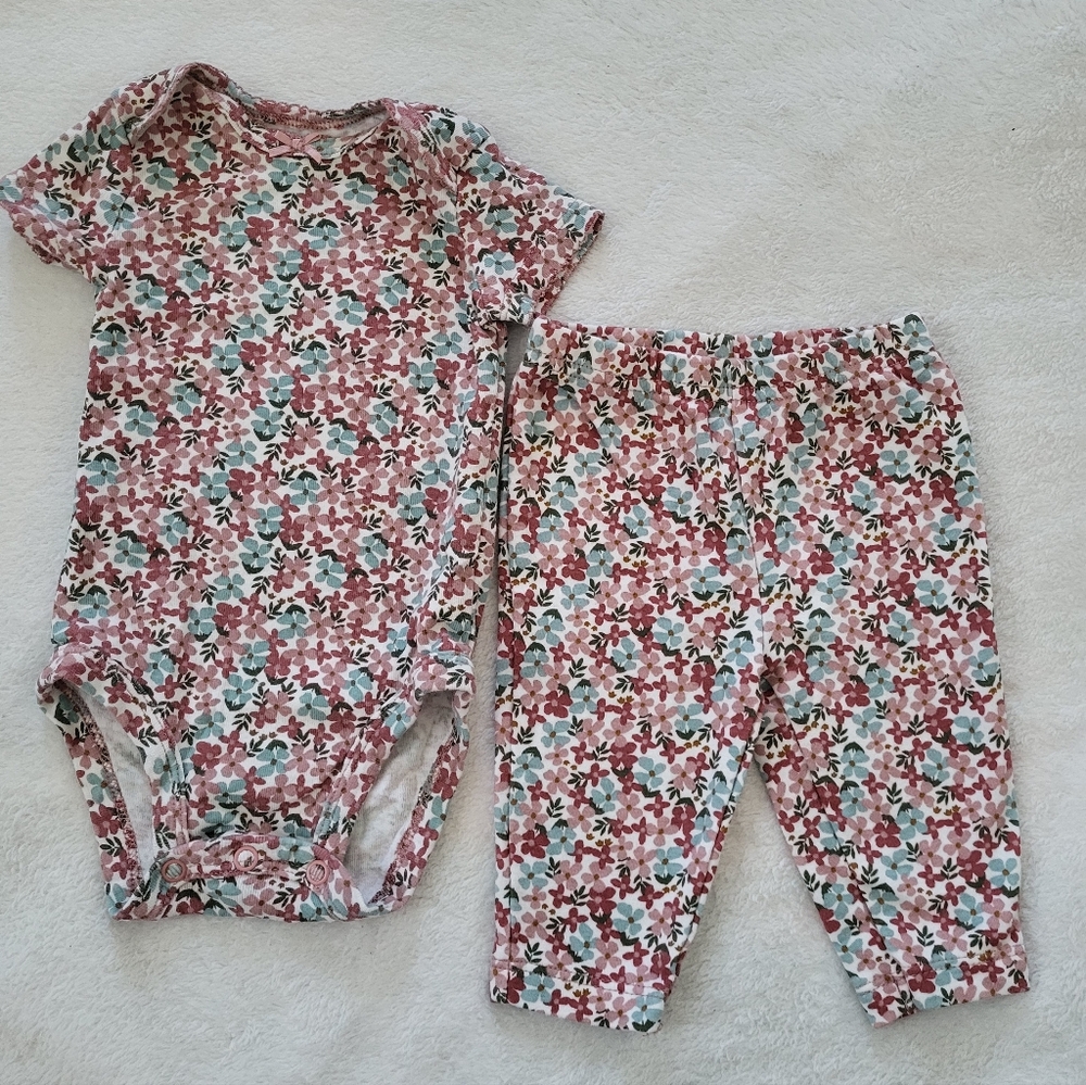 Carter's Pink and Green Floral Baby Outfit 0-3m